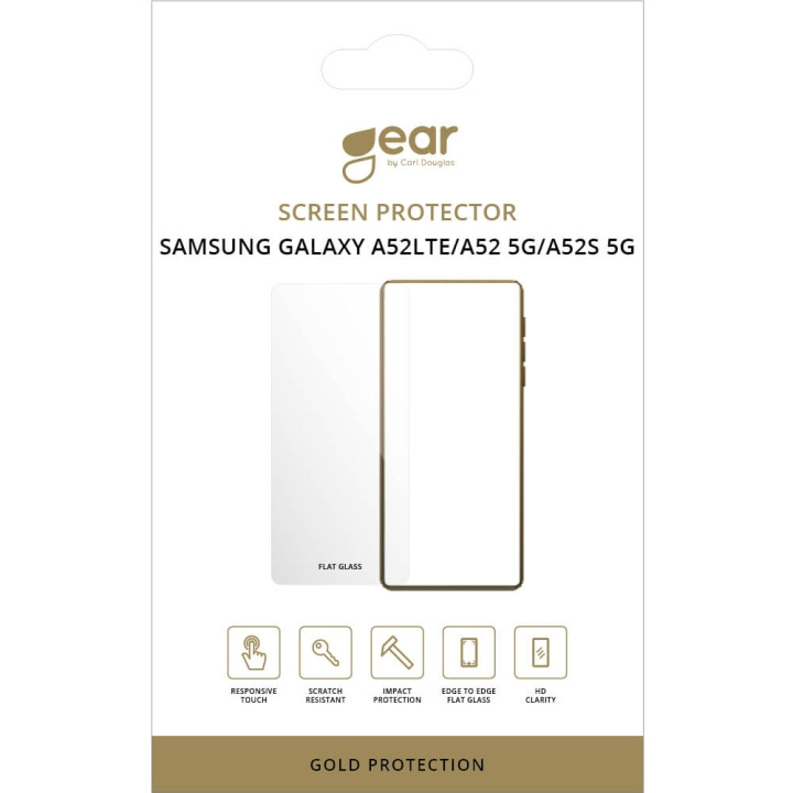GEAR Glass Prot. Flat Case Friendly 2.5D GOLD Samsung A52 LTE/A52 5G/A52S 5G i gruppen SMARTTELEFON & NETTBRETT / Mobilbeskyttelse / Samsung hos TP E-commerce Nordic AB (C12444)