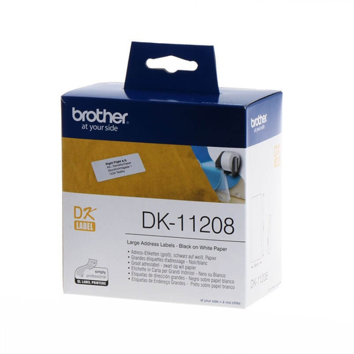 Brother Etiketter DK11208 38x90mm Svart på Hvit i gruppen Datautstyr / Skrivere og tilbehør / Skrivere / Strekkode- og etikettskrivere hos TP E-commerce Nordic AB (C12639)