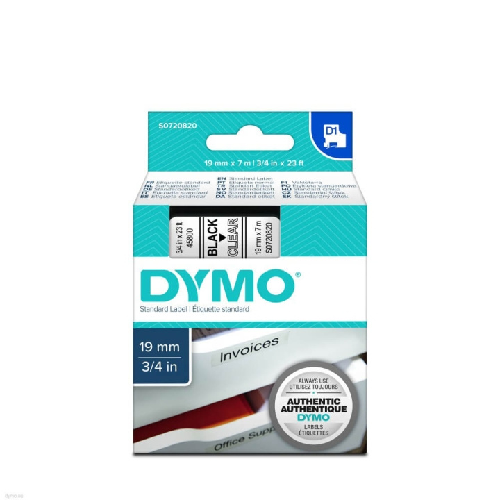 dymo Fargebånd S0720820 45800 19 mm Svart på Transparent i gruppen Datautstyr / Skrivere og tilbehør / Skrivere / Merkemaskiner og tilbehør / Tape hos TP E-commerce Nordic AB (C12704)