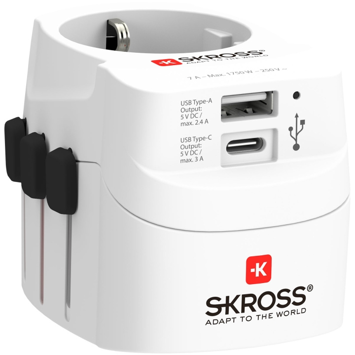 SKROSS World Adapter PRO Light (1xUSB-C & 1xUSB-A) i gruppen HJEM, HUS OG HAGE / El og belysning / Reiseadaptere hos TP E-commerce Nordic AB (C12752)