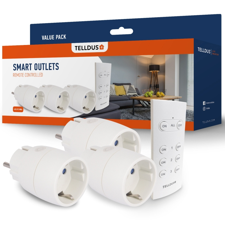 Telldus On/Off-uttag Slim 433 3-pack i gruppen HJEM, HUS OG HAGE / Smarthus / Smart plugs hos TP E-commerce Nordic AB (C13046)