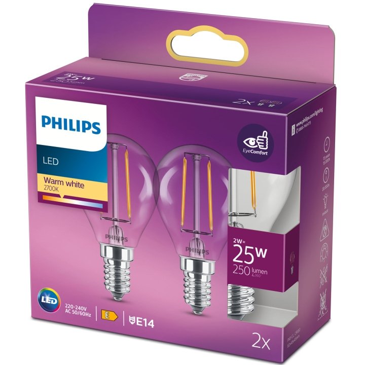 Philips 2-pack LED E14 Klot 2W (25W) Klar 250lm i gruppen Elektronikk / Lys / LED-lys hos TP E-commerce Nordic AB (C13203)