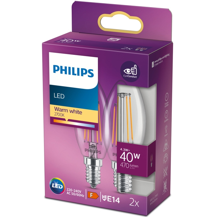 Philips 2-pakning LED E14 Crown 4,3W (40W) klar 470lm i gruppen Elektronikk / Lys / LED-lys hos TP E-commerce Nordic AB (C13205)