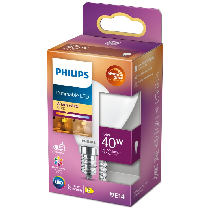 Philips LED E14 Klot 3,4W (40W) Frost Dim WarmGl 470 i gruppen Elektronikk / Lys / LED-lys hos TP E-commerce Nordic AB (C13214)