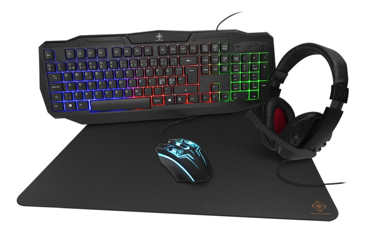 DELTACO GAMING 4-in-1 Gaming kit, Rainbow backlight, black i gruppen Datautstyr / Mus & Tastatur / Tastatur / Pakke hos TP E-commerce Nordic AB (C13818)