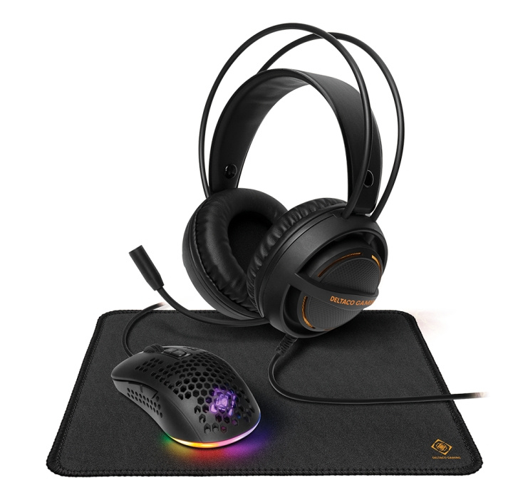 deltaco_gaming Kit 3-i-1 musematte med hodesett, svart med lysdioder i gruppen Datautstyr / Mus & Tastatur / Tastatur / Pakke hos TP E-commerce Nordic AB (C13822)