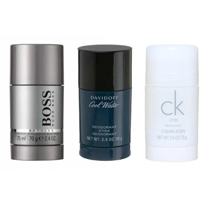 Hugo Boss 3-pakning deostick (Boss Bottled + Cool Water + CK One 75ml) i gruppen HELSE OG SKJØNNHET / Duft og parfyme / Deodorant / Deo for han hos TP E-commerce Nordic AB (C13873)