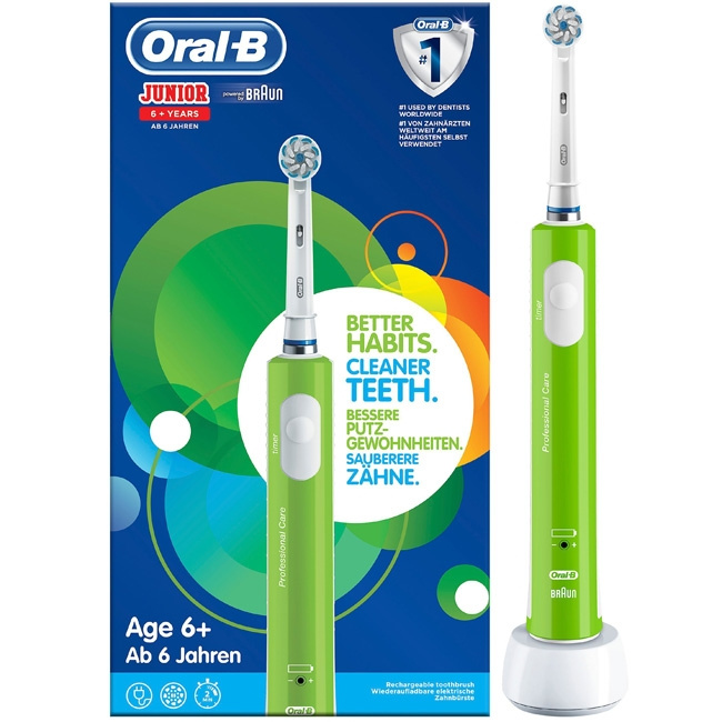 Oral B Elektrisk tannbørste Junior Green SUT i gruppen HELSE OG SKJØNNHET / Munnpleie / Elektriske tannbørster hos TP E-commerce Nordic AB (C14106)