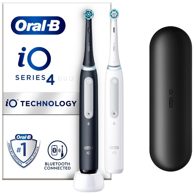 Oral B Elektrisk tannbørste iO4 Duo Black UCB / White SC i gruppen HELSE OG SKJØNNHET / Munnpleie / Elektriske tannbørster hos TP E-commerce Nordic AB (C14129)