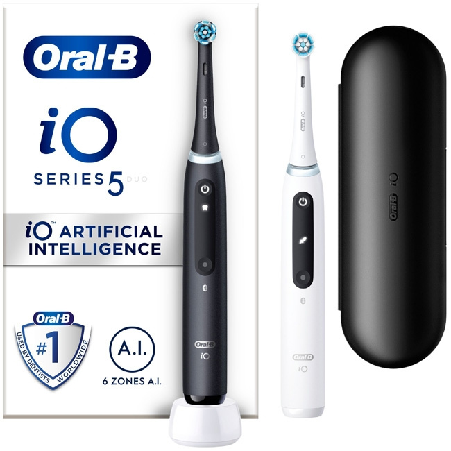 Oral B Eltandborste iO5 Duo Black UCB i gruppen HELSE OG SKJØNNHET / Munnpleie / Elektriske tannbørster hos TP E-commerce Nordic AB (C14130)