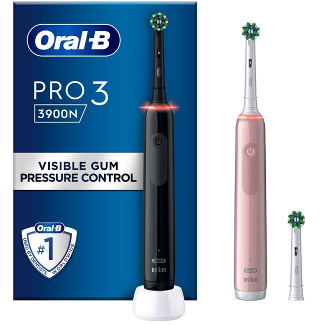 Oral B Elektrisk tannbørste Pro3 Duo 3900N Black CA + Pink CA i gruppen HELSE OG SKJØNNHET / Munnpleie / Elektriske tannbørster hos TP E-commerce Nordic AB (C14159)