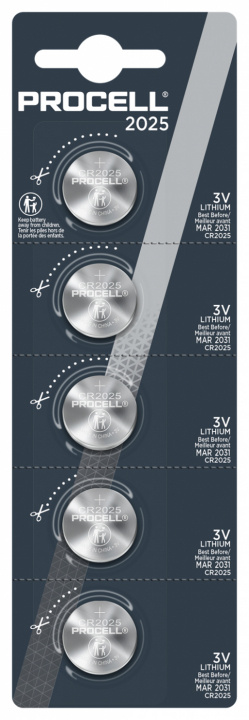Procell Litium CR2025, 3 V, 5 stk i gruppen Elektronikk / Batterier & Ladere / Batterier / knappcelle hos TP E-commerce Nordic AB (C14494)