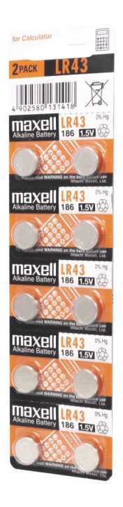 Maxell LR43 1,5 V alkalisk batteri, 10-pakning i gruppen Elektronikk / Batterier & Ladere / Batterier / knappcelle hos TP E-commerce Nordic AB (C14527)