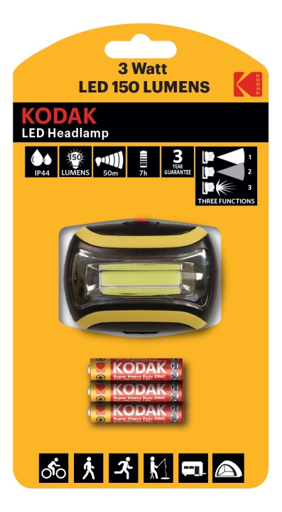 Kodak LED-hodelykt, 150lm, 3 moduser, 3W single LED, IP44, svart i gruppen SPORT, FRITID & HOBBY / Lommelykter og hodelykter / Lommelykter hos TP E-commerce Nordic AB (C14623)