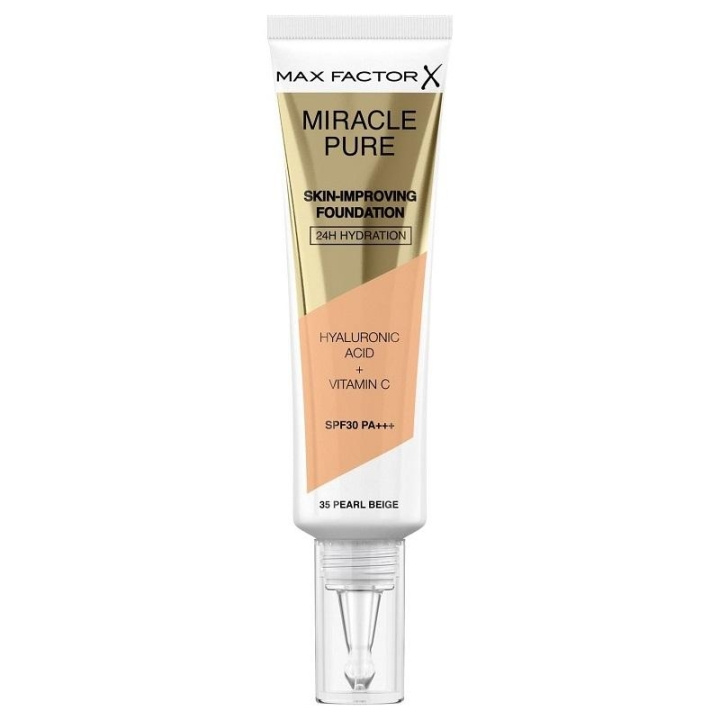 Max Factor Miracle Pure Skin-Improving Foundation 35 Pearl Beige 30ml i gruppen HELSE OG SKJØNNHET / Makeup / Makeup ansikt / Foundation hos TP E-commerce Nordic AB (C15025)