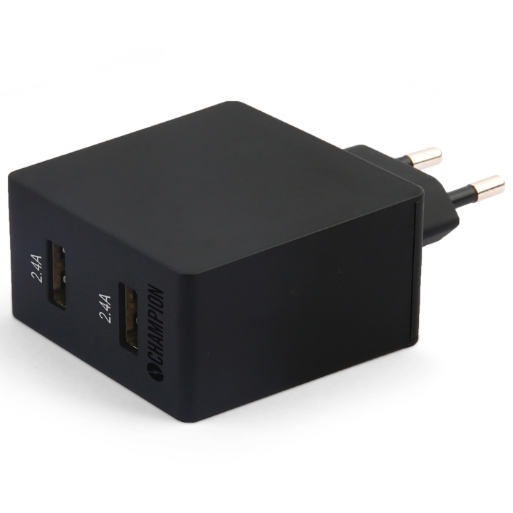 Champion Lader 24W 2-port svart i gruppen SMARTTELEFON & NETTBRETT / Ladere og Kabler / Vegglader / Vegglader USB hos TP E-commerce Nordic AB (C15242)