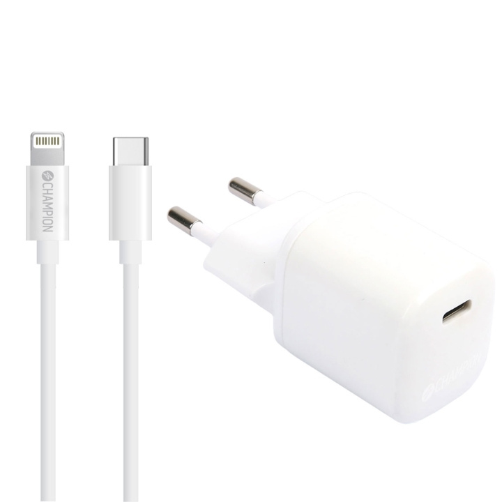 Champion Lader 20W + USB-C til Lightning-kabel Hvit i gruppen SMARTTELEFON & NETTBRETT / Ladere og Kabler / Vegglader / Vegglader Type C hos TP E-commerce Nordic AB (C15244)