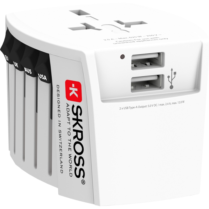 SKROSS World Adapter MUV 2xUSB (2,4A) Vit i gruppen HJEM, HUS OG HAGE / El og belysning / Reiseadaptere hos TP E-commerce Nordic AB (C15291)