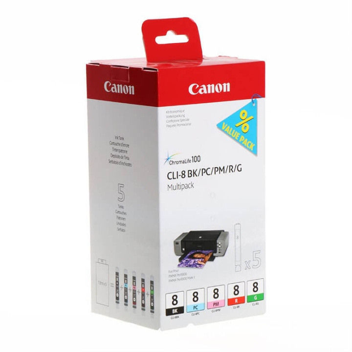Canon Blekk 0620B027 CLI-8 Sort/Cyan/Magenta/Rød/Grønn i gruppen Datautstyr / Skrivere og tilbehør / Blekk og toner / Blekkpatroner / Canon hos TP E-commerce Nordic AB (C15967)