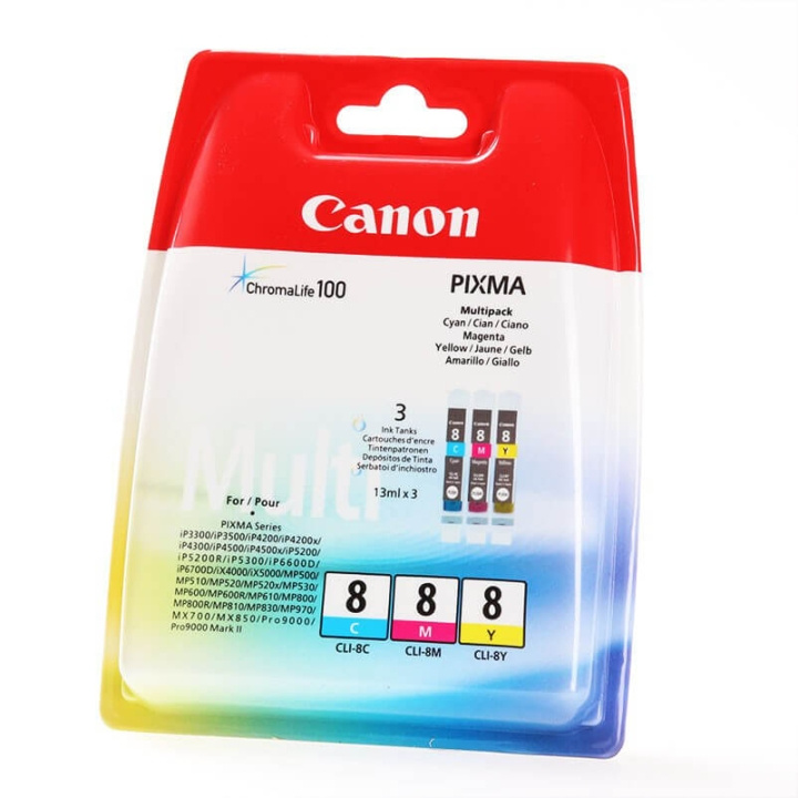 Canon Blekk Multipack 0621B029 CLI-8 Cyan/Magenta/Gul i gruppen Datautstyr / Skrivere og tilbehør / Blekk og toner / Blekkpatroner / Canon hos TP E-commerce Nordic AB (C15969)