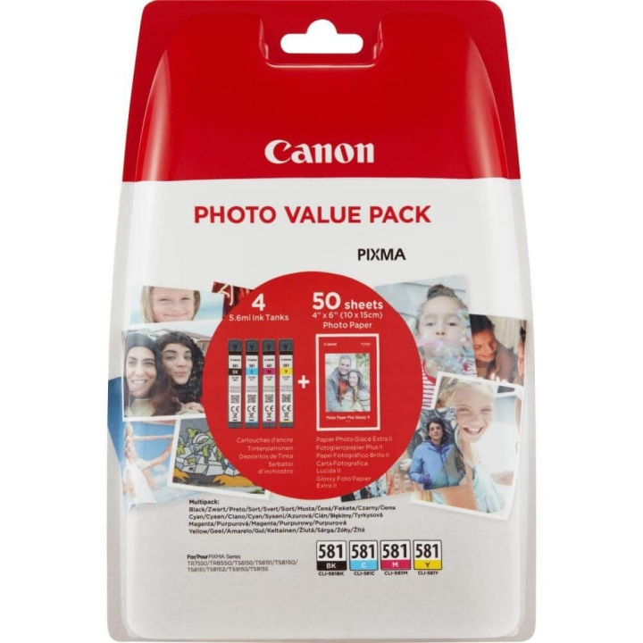 Canon Blekk Multipak + Papir 2106C005 CLI-581 Svart Cyan Magenta Gul i gruppen Datautstyr / Skrivere og tilbehør / Blekk og toner / Blekkpatroner / Canon hos TP E-commerce Nordic AB (C16010)