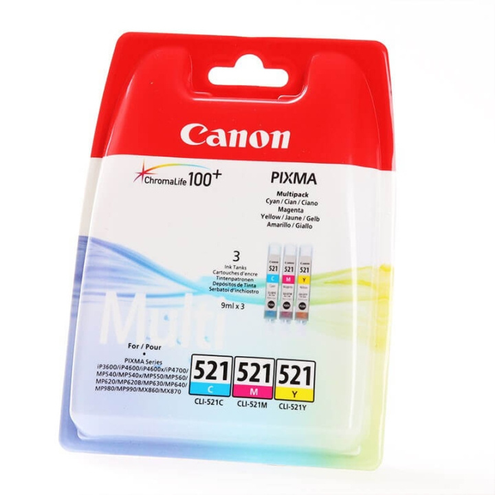 Canon Blekk Multipak 2934B010 CLI-521 Cyan/Magenta/Gul i gruppen Datautstyr / Skrivere og tilbehør / Blekk og toner / Blekkpatroner / Canon hos TP E-commerce Nordic AB (C16038)