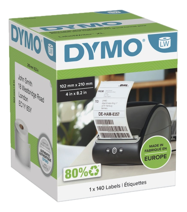 Dymo® LabelWriter 102x210mm, Vit, 1 Rulle x140 Etiketter i gruppen Datautstyr / Skrivere og tilbehør / Skrivere / Merkemaskiner og tilbehør / Etiketter hos TP E-commerce Nordic AB (C16190)