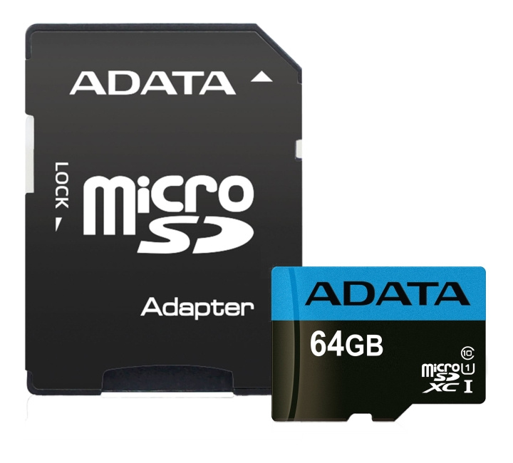 ADATA 64GB MicroSDXC card with SD Adapter, UHS-I, Class 10, A1, blue i gruppen Elektronikk / Lagringsmedia / Minnekort / SD/SDHC/SDXC hos TP E-commerce Nordic AB (C16236)