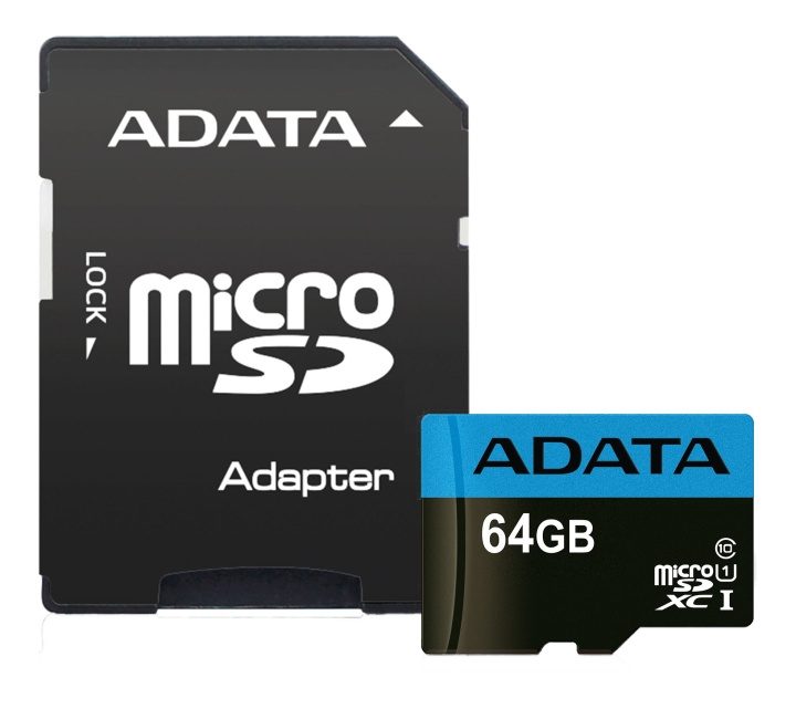 ADATA 64 GB MicroSDXC-kort med SD-adapter, UHS-I, klasse 10, A1, blå i gruppen Elektronikk / Lagringsmedia / Minnekort / SD/SDHC/SDXC hos TP E-commerce Nordic AB (C16236)