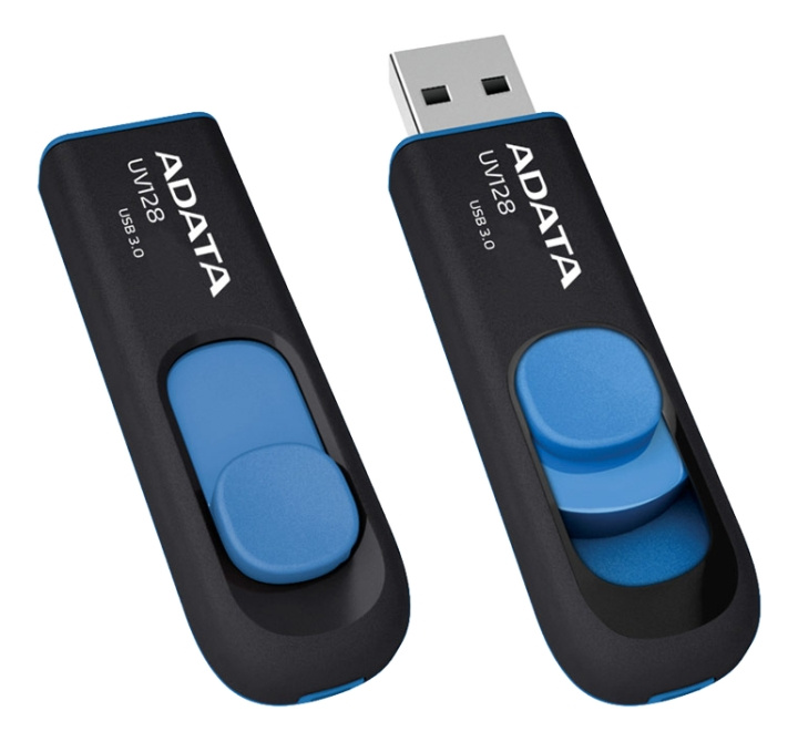 ADATA UV128 USB connector, 32GB, USB 3.0, black/blue i gruppen Elektronikk / Lagringsmedia / USB-Pinner / USB 3.0 hos TP E-commerce Nordic AB (C16262)
