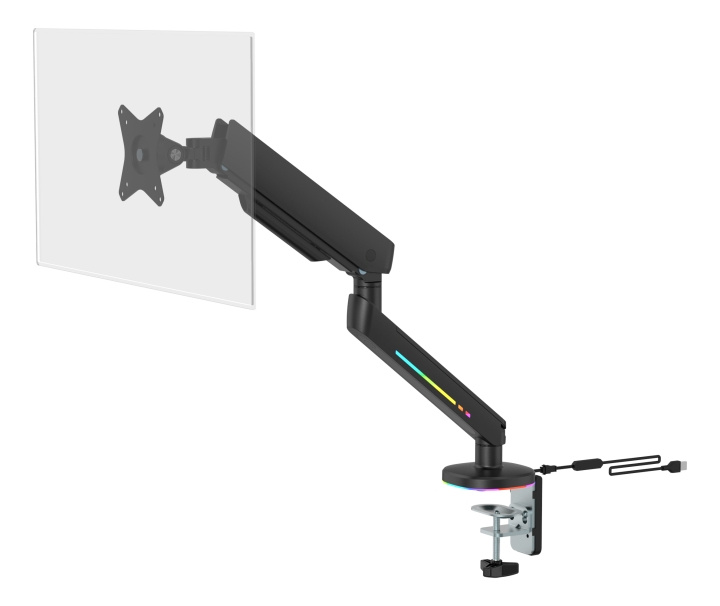 DELTACO GAMING Premium RGB Single monitorarm, fjernkontroll, svart i gruppen Datautstyr / Dataskjerm / Skjermarmer og fester hos TP E-commerce Nordic AB (C16422)