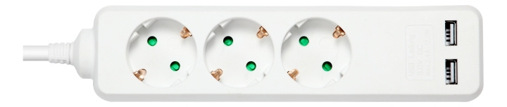 DELTACO Jordet grenuttak 2x USB-A og 3x CEE 7/3-uttak, barnesikret, 1,5 m, hvit i gruppen HJEM, HUS OG HAGE / El og belysning / Grenuttak hos TP E-commerce Nordic AB (C16429)