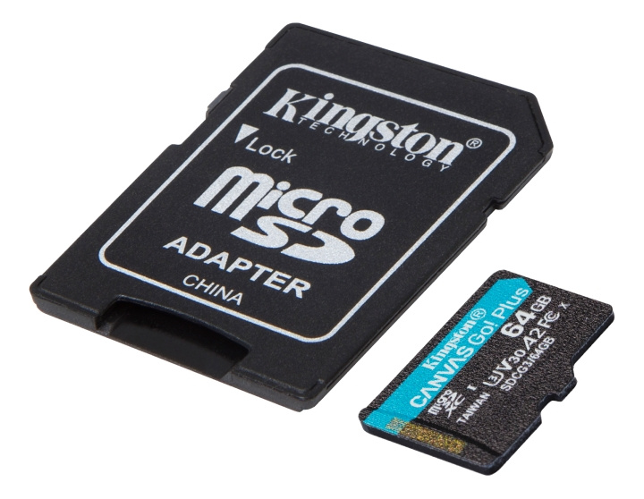 Kingston 64 GB microSDXC Canvas Go Plus 170R A2 U3 V30-kort + ADP i gruppen Elektronikk / Lagringsmedia / Minnekort / MicroSD/HC/XC hos TP E-commerce Nordic AB (C16614)