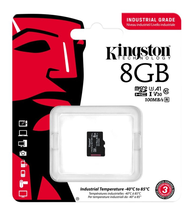 Kingston 8 GB microSDHC Industrial C10 A1 pSLC-kort uten adapter i gruppen Elektronikk / Lagringsmedia / Minnekort / SD/SDHC/SDXC hos TP E-commerce Nordic AB (C16842)