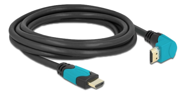 DeLOCK High Speed HDMI kabel hane rak til hane 90° nedåtvinklad 48 Gbps 8K 60 Hz 3m, svart i gruppen Elektronikk / Kabler og adaptere / HDMI / Kabler hos TP E-commerce Nordic AB (C17505)