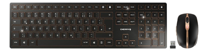 Cherry DW 9000 Slim, trådløst skrivebordssett, 2,4 GHz RF og Bluetooth, tastatur/mus/mottaker, nordisk layout, svart/bronse i gruppen Datautstyr / Mus & Tastatur / Tastatur / Pakke hos TP E-commerce Nordic AB (C17593)