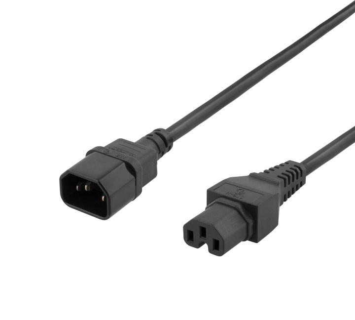 DELTACO extension cord IEC C15 - IEC C14, 1m, black i gruppen Datautstyr / Kabler og adaptere / elektriske kabler hos TP E-commerce Nordic AB (C17729)