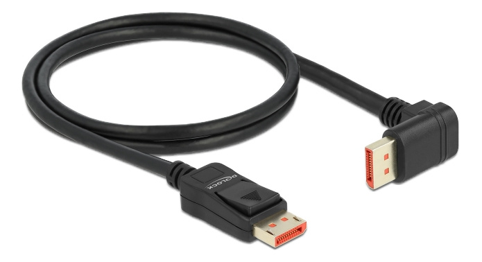 Delock DisplayPort cable male straight to male 90° downwards angled 8K 60Hz 1m, svart i gruppen Datautstyr / Kabler og adaptere / DisplayPort / Kabler hos TP E-commerce Nordic AB (C17826)