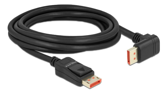 Delock DisplayPort cable male straight to male 90° downwards angled 8K 60Hz 3m, svart i gruppen Datautstyr / Kabler og adaptere / DisplayPort / Kabler hos TP E-commerce Nordic AB (C17828)