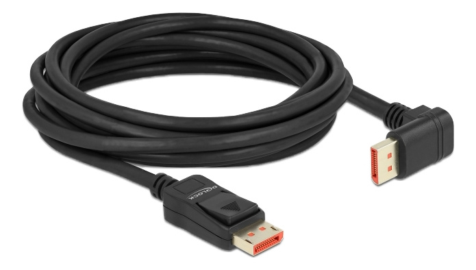 Delock DisplayPort cable male straight to male 90° downwards angled 8K 60Hz 5m, svart i gruppen Datautstyr / Kabler og adaptere / DisplayPort / Kabler hos TP E-commerce Nordic AB (C17829)