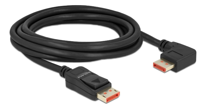 Delock DisplayPort cable male straight to male 90° right angled 8K 60Hz 3m i gruppen Datautstyr / Kabler og adaptere / DisplayPort / Kabler hos TP E-commerce Nordic AB (C17836)