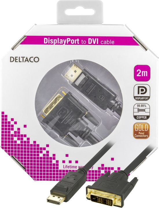 DELTACO DisplayPort till DVI monitorkabel, 20-pin ha - ha 2 m i gruppen Datautstyr / Kabler og adaptere / DVI / Kabler hos TP E-commerce Nordic AB (C17842)