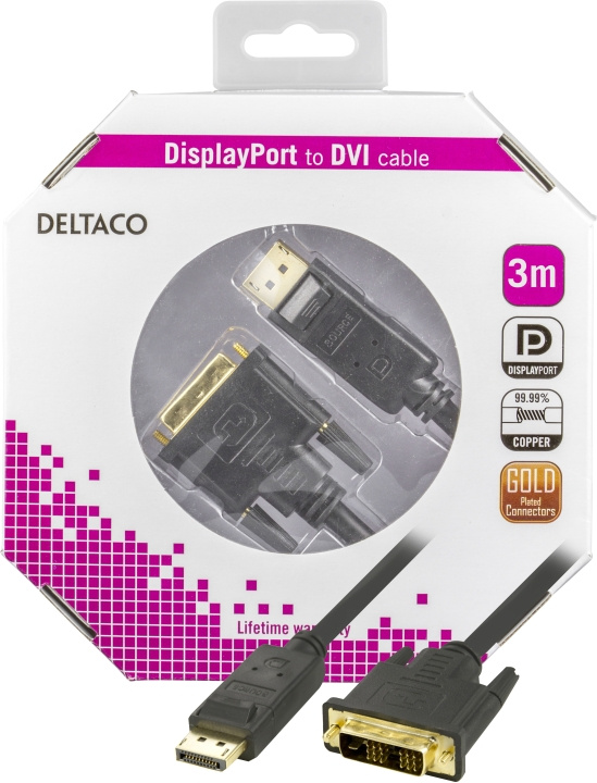 DELTACO DisplayPort till DVI monitorkabel, 20-pin ha - ha 3 m i gruppen Datautstyr / Kabler og adaptere / DVI / Kabler hos TP E-commerce Nordic AB (C17843)