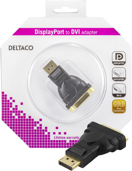 DELTACO DisplayPort till DVI-D Single Link adapter, 20-pin hane till 24+5-pin hona i gruppen Datautstyr / Kabler og adaptere / DVI / Adaptere hos TP E-commerce Nordic AB (C17849)