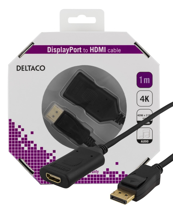 DELTACO DisplayPort till HDMI 2.0b-kabel, 4K i 60Hz, aktiv, HDCP 2.2, 3D, 1m, svart i gruppen Datautstyr / Kabler og adaptere / DisplayPort / Kabler hos TP E-commerce Nordic AB (C17850)