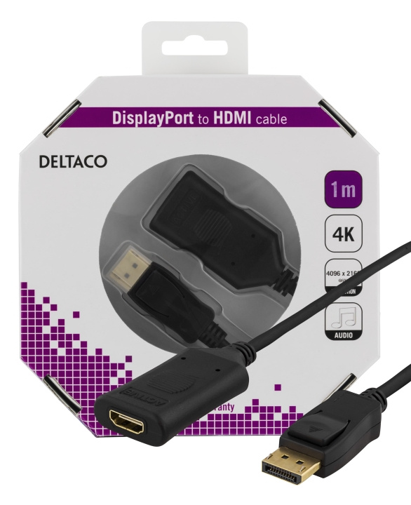 DELTACO DisplayPort til HDMI 2.0b-kabel, 4K ved 60 Hz, aktiv, HDCP 2.2, 3D, 1 m, svart i gruppen Datautstyr / Kabler og adaptere / DisplayPort / Kabler hos TP E-commerce Nordic AB (C17850)