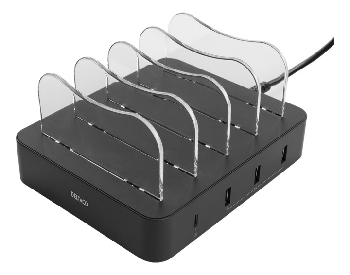DELTACO USB ladestasjon 3x USBA 1x USBC PD totalt 40 W svart i gruppen SMARTTELEFON & NETTBRETT / Ladere og Kabler / Dokkingstasjoner hos TP E-commerce Nordic AB (C17852)
