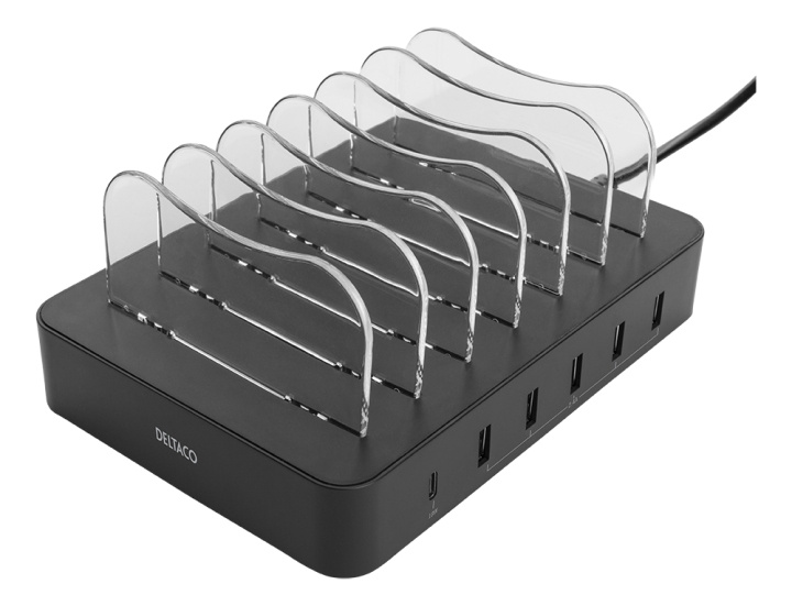 DELTACO USB charging station 5x USB-A, 1x USB-C PD, total 50 W, black i gruppen SMARTTELEFON & NETTBRETT / Ladere og Kabler / Dokkingstasjoner hos TP E-commerce Nordic AB (C17853)