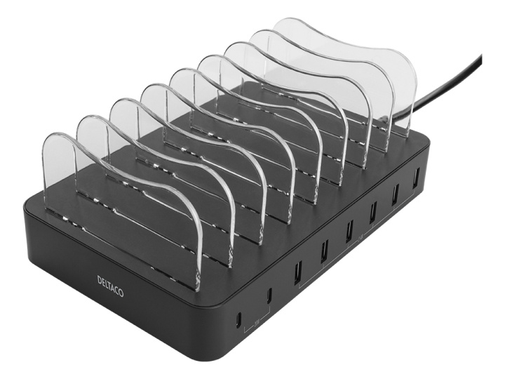 DELTACO USB charging station 6x USB-A, 2x USB-C PD, total 75W, black i gruppen SMARTTELEFON & NETTBRETT / Ladere og Kabler / Dokkingstasjoner hos TP E-commerce Nordic AB (C17854)