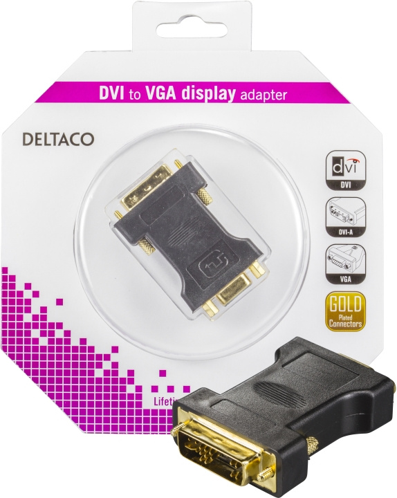 DVI-adapter, analog DVI - analog VGA, ma - fe, gullbelagt i gruppen Datautstyr / Kabler og adaptere / DVI / Adaptere hos TP E-commerce Nordic AB (C17863)